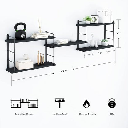 MXCSE Wall Shelves, Wall Mounted Bookshelves, DIY Floating Shelves for Wall, Wood Hanging Book Shelves for Room, Bedroom, Living Room, Easy Installation (Black, 50W x 17H)