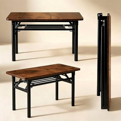 Folding Desk for Small Spaces, 31.5 Inch Foldable Computer Desk, No Assembly Required, Space Saving Portable Study Table for Compact Home Office, Bedroom, Dorm, Apartment, Brown