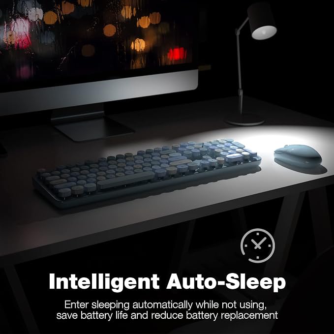 Dilter Wireless Keyboard and Mouse Combo, 104 Keys Full-Sized Typewriter Keyboards, 2.4 GHz USB Receiver Plug and Play, for Windows, PC, Laptop, Desktop (Blue Colorful)
