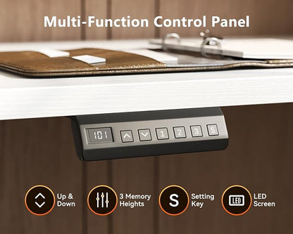 AODK Electric L-Shaped Standing Desk, 59 Inch Height Adjustable Office Desk with Monitor Stand, Sit-Stand Desk with Power Outlets, Large Lift Table for Home, Office, Workstation, White