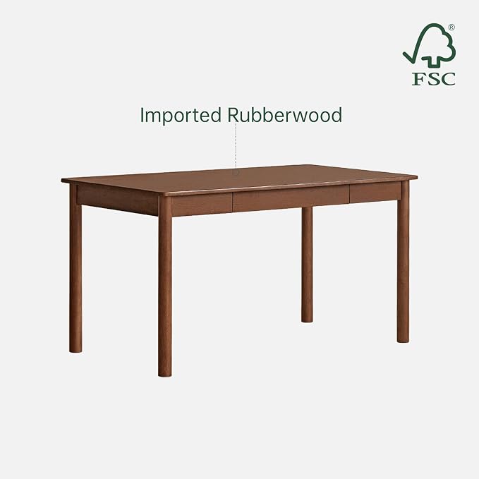 Solid Wood Computer Desk, Mid-Century Modern Home Office Desk with Storage Drawers, Writing Table for Study & Living Room 41.33" W Walnut Color