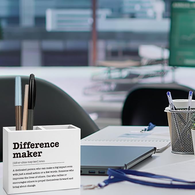 Difference Maker Gifts Office Room Decor for Women Men Coworker Friend Employee Wooden Pencil Holder Boss Day Gifts Funny Office Accessories Desk Decor