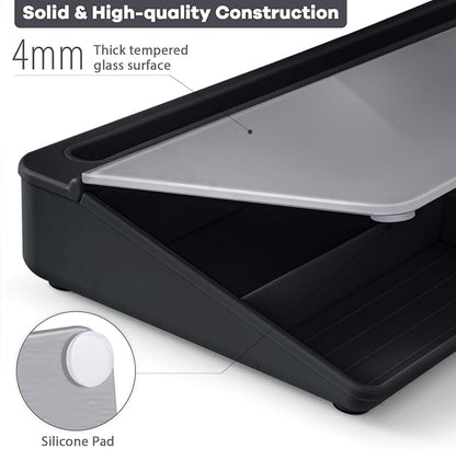 Varhomax Glass Desk Whiteboard with Storage, Desktop Organizer to-do List Memo Notepad Dry Erase White Board for Home Office and School Supplies (Black&Gray)