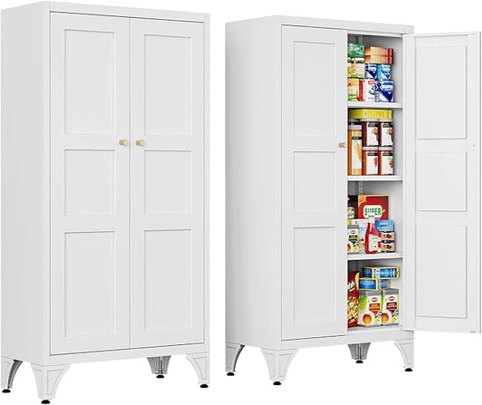 Letaya 47.3" H Metal Storage Cabinet with 2 Doors and 3 Shelves,Freestanding Bathroom Floor Cabinets,Kitchen Pantry Cabinets,Utility Pantry Organizers for Cupboard/Dining/Home Office/Garage,White