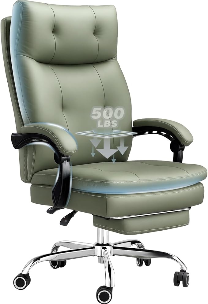 Big and Tall Comfy Office Chair,Ergonomic High Back Executive Desk Chair with Foot Rest,Heavy Duty Reclining Computer Chair with Wide Spring Cushion for Cross Legged,Home,Office,Gaming