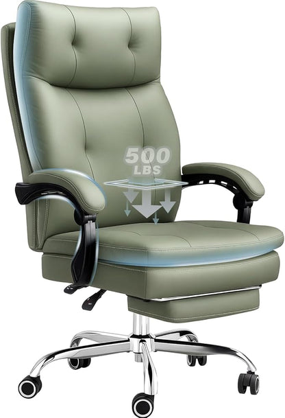 Big and Tall Comfy Office Chair,Ergonomic High Back Executive Desk Chair with Foot Rest,Heavy Duty Reclining Computer Chair with Wide Spring Cushion for Cross Legged,Home,Office,Gaming