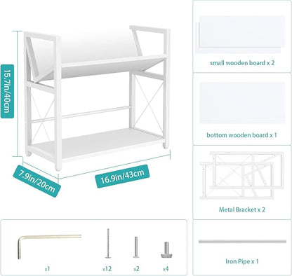 ELITEROO Desktop Bookshelf Organizer, 2 Tier Wood Desk Shelf for Tabletop Storage, Small Book Rack for Office, Home, or Study, Mini Bookcase for Book Display, Decor, and Supplies, White