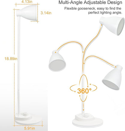 BOHON LED Desk Lamp with USB Charging Port, 3 Color Modes Dimmable, White | Reading Lamp, Auto Dimming Task Lamp, Flexible Neck Table Light for Dorm Bedside, Adapter Include