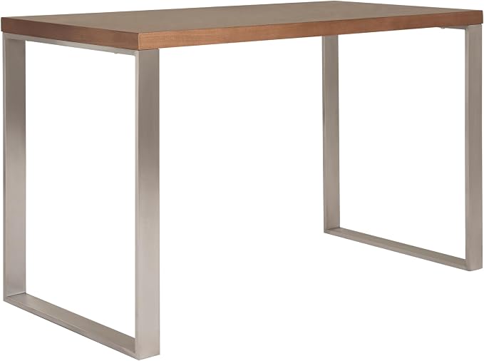 Euro Style Dillon 47" Home Office Writing Gaming Desk | Modern Industrial with Warm Wood | Lacquer Finished Wood | Professional-Grade Construction for Daily Use | Walnut, Brushed Stainless Legs