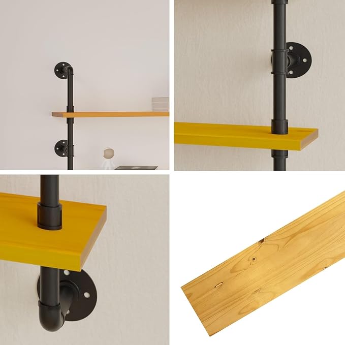 HDDFER Industrial Pipe Shelving Rustic Floating Bookshelf for Living Room 60 Inch Wall Mounted Bookshelf Pipe Shelves with Wood Planks Industrial Floating Shelves Farmhouse Kitchen Shelving