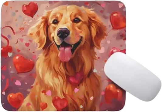 Golden Retriever Mouse Pad Dog with Red Hearts Pattern Non-Slip Rubber Mouse Pad Puppy in Love Mouse Pad for Home Office Work Desk Computer Desktop Laptop for Dog Lovers