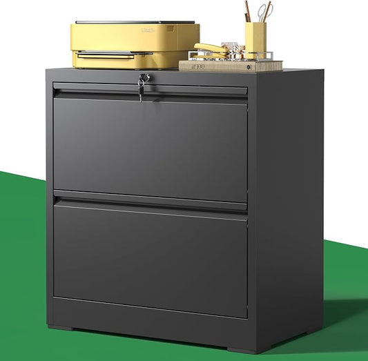 2 Drawer File Cabinet,Metal Lateral Filing Cabinet with Lock,Home Office Storage Organizer Cabinet for Legal/Letter/A4/F4 Size Files,26.8" W,Black