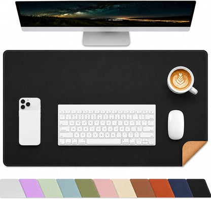 AFIING Cork Desk Mat, Black,23.6" x 13.7", Desk Pad Protector | Dual-Sided Cork & PU Leather, Waterproof, Non-Slip for Mouse, Writing, Home Office& Laptop