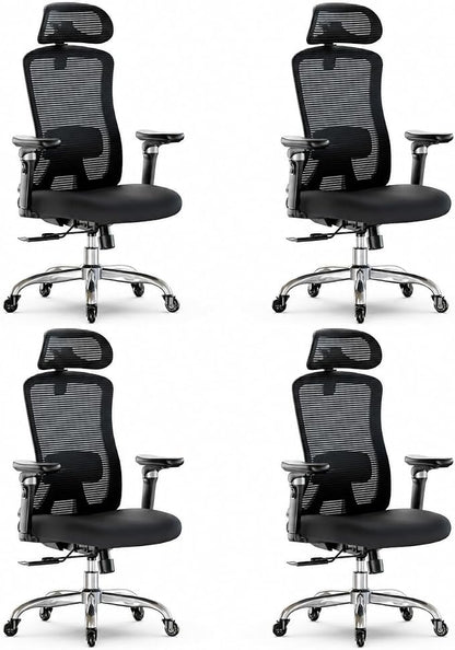 Marsail Ergonomic Office Chair with 6D Armrests, 3D Adjustable Headrest, Slide Seat, Lumbar Support, and 4-Position Tilt Lock – Big and Tall Office Chair with 330 lbs Capacity, Pack of 4
