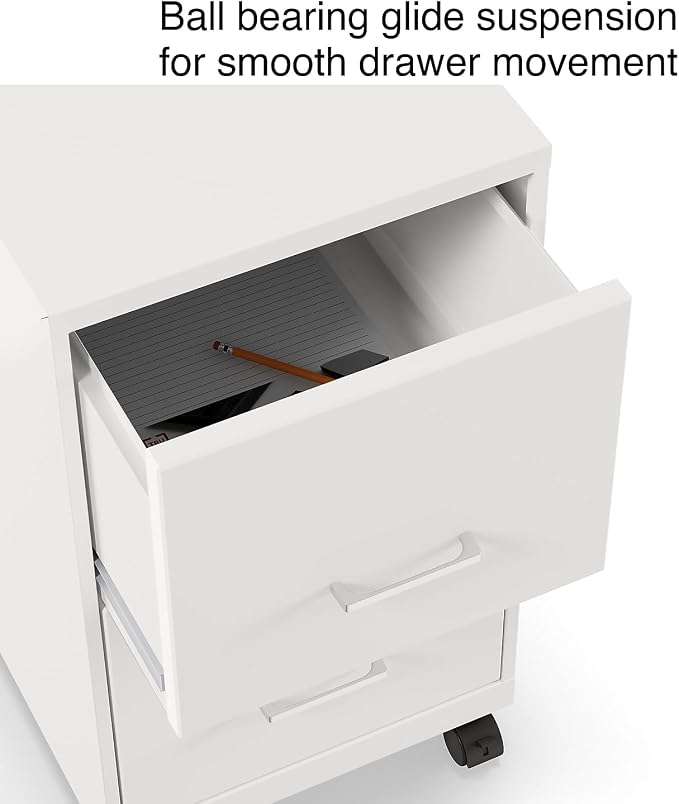 STAPLES Mobile Pedestal File Cabinet with Wheels, 2-Drawer, Letter/Legal Compatible, Locking, White