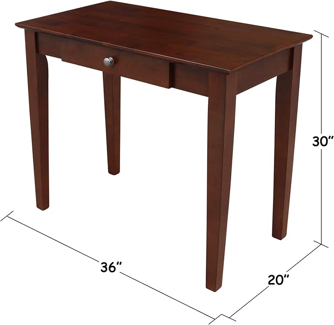IC International Concepts, Writing Table, Solid Real Wood, Sturdy Parawood, Espresso