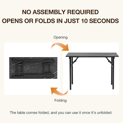 TEMI Small Computer Desk Folding Table - 43.3" Foldable Office Desk, No Assembly, Perfect for Small Spaces in Bedroom, or Apartment, Portable Mini Desk or Study Table Compact Design, Marble Greige
