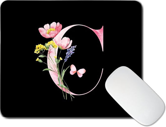 Mouse Pad Pinks Flowers Initial Letters Mousepad Desktop Laptop Computer Accessories Home Office Gaming Work Desk Computer Non-Slip Rubber Monogram Floral Alphabet A-Z mousepad (C)