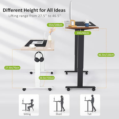 farexon 55 x 24inch Electric Standing Desk Adjustable Height with Power Outlets, Stand up Desk with Wheels,Mouse Pad, Hooks,Preset Heights Home Office Gaming Computer Workstations Table（Black）