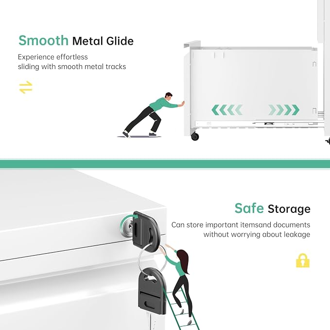 Bonusall 2 Drawer File Cabinet, Metal Rolling File Cabinet with Lock, Filing Cabinets for Home Office Fit A4/Letter/Legal, Easy Assembled, White