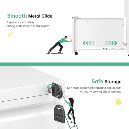 Bonusall 2 Drawer File Cabinet, Metal Rolling File Cabinet with Lock, Filing Cabinets for Home Office Fit A4/Letter/Legal, Easy Assembled, White