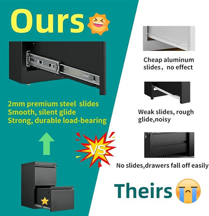 Guizeeopo 2 Drawer File Cabinet with Lock, Vertical File Cabinets for Home Office, Printer Stand, Heavy Duty Steel Office Storage Cabinet for Letter/Legal/A4, Assembly Required(Black)
