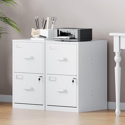 2 Drawer File Cabinet with Lock, Metal Filing Cabinets for Home Office, Vertical White Small Caninet for Home Office, Steel Narrow Two Drawer File Cabnet for Letter/File Box- Assembly Required