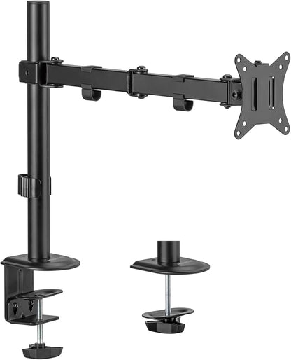 Mount-It! Single Monitor Arm Desk Mount for 17-32 Inch Screens, Holds up to 19.8 lbs, Height Adjustable Full Motion Stand, Steel, Clamp and Grommet Base, VESA 75x75 100x100, Cable Management, Black