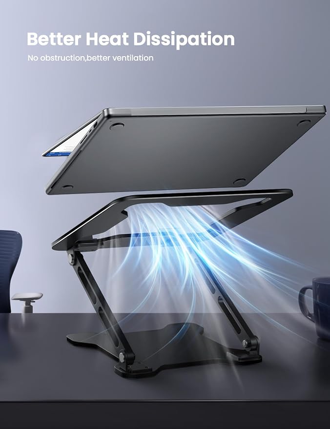 LOXP Adjustable Laptop Stand for Desk, Metal Foldable Laptop Riser Holder, Portable Ventilated Cooling Desk Book Shelf, Ergonomic Computer Notebook Stand Compatible with 10-15.6" Laptops