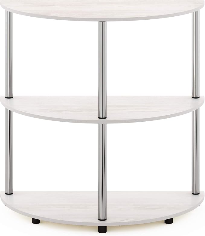 Furinno Frans Turn-N Half Round Console Table with Stainless Steel Tubes, White Oak, 15.6D x 31.1W x 30.8H in