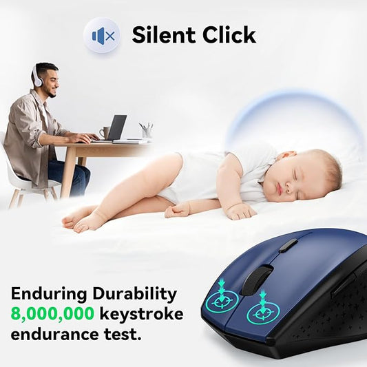 TECKNET Wireless Mouse, 2.4G USB Computer Mouse with 6-Level Adjustable 4800 DPI, 30 Months Battery, Ergonomic Grips, 6 Buttons Portable for PC, Chromebook, Mac - Blue