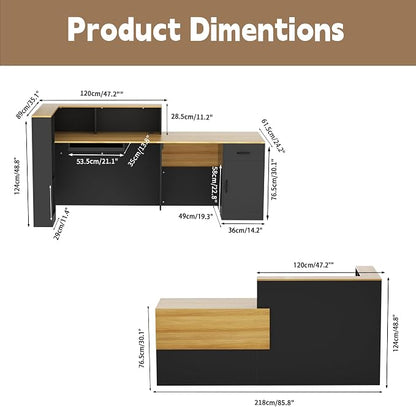 85.8 inches L-Reception Desk with Counter Modern Front Table Checkout Counter Table Retail Counter for Reception Room,Salon,Office,Store,Shop,Clinic,Lobbies,Retail,Home,Black and Natural