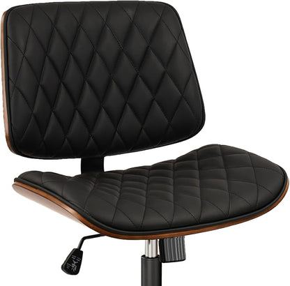 CLATINA Home Office Desk Chair with Wheels, Adjustable Height Armless Office Chair, PU Leather Mid Back 360 Swivel Computer Chair, Modern Walnut Chair for Home, Meeting, Reading Room,Black(1 pk)