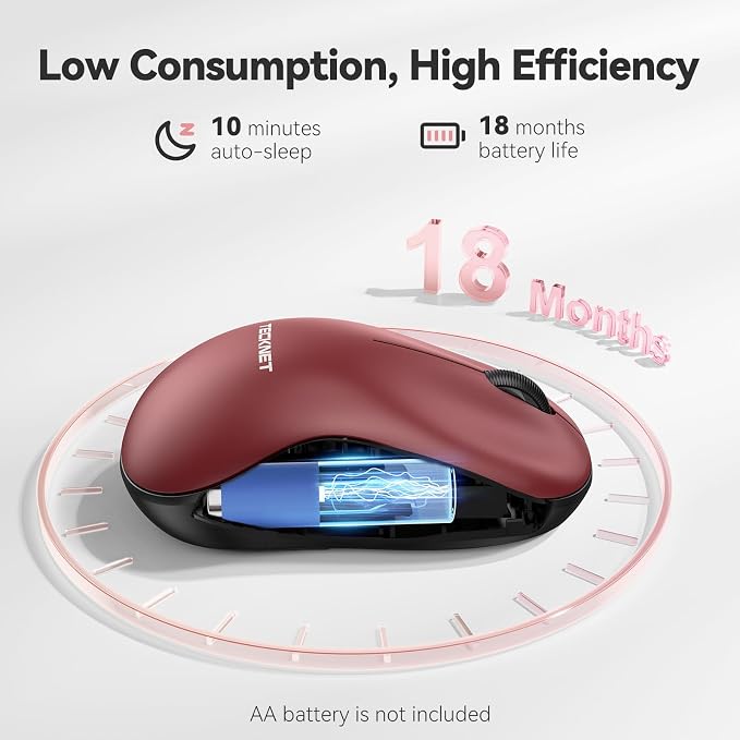 TECKNET Wireless Mouse for Laptop, 2.4G Silent Computer Mouse Quiet Click with 5 DPI Levels,Contoured Grip,Small Portable 30 Months Battery Cordless Mice for PC, Chromebook, Mac-Red