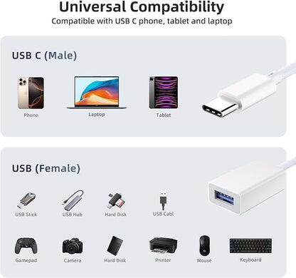 USB C to USB 3.0 Adapter [2 Pack], USB C Male to USB Female OTG Cable Thunderbolt3 to USB Adapter Compatible with MacBook Pro/Air, iPhone 17 Pro Max/17 Plus/17/16/15, Galaxy S24/S23/S22/S21