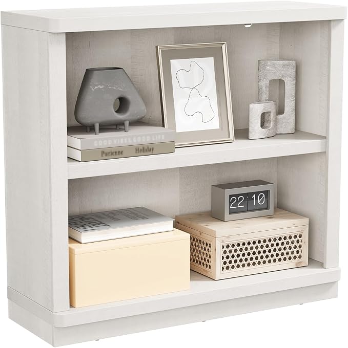 Rresyet 2 -Tier Bookcase, 31" Tall Book Shelf, 29” Wide Bookshelves, Wooden Bookcase Display Storage for Home Office, Living Room and Study Room (White)