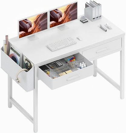 DLisiting White Desk with Storage Drawers - 39 Inch Small Computer Desk with Drawers for Bedroom Home Office, Study Writing Vanity Table Without Mirror for Girls Small Spaces