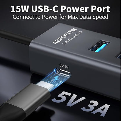 6Ft 7-Port USB Hub 3.0 for Desktop, 4 USB-A & 3 USB-C Ports Aluminium 5Gbps USB Extender Hub, USB Splitter, USB Hub Long Cable for Desktop, PC, Flash Drive, Mobile HDD SSD, Windows/XPS