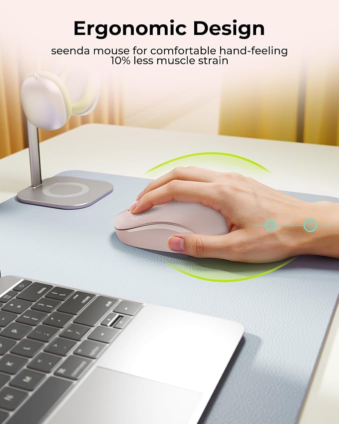 seenda Wireless Mouse for Laptop, 2.4G Noiseless Mouse with USB Receiver - Optical Tracking Portable Computer Mice for Chromebook, PC, Tablet, Windows System, 24 Months Battery Life - Pink