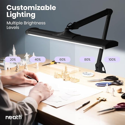 Neatfi Ultra 3,500 Lumens LED Desk Lamp with Clamp – 45W, 270 SMD LEDs, Shadow-Free | Adjustable Brightness | Task Light for Nail, Craft & Office (Black, 26-Inch Wide Shade)