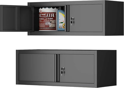 IRONFFICE Metal Garage Wall Cabinets,13" H Garage Storage Cabinet Wall Mounted,Floating Storage Organization with Doors,Locking Hanging Cabinet for RV,Home Office,Warehouse,Black