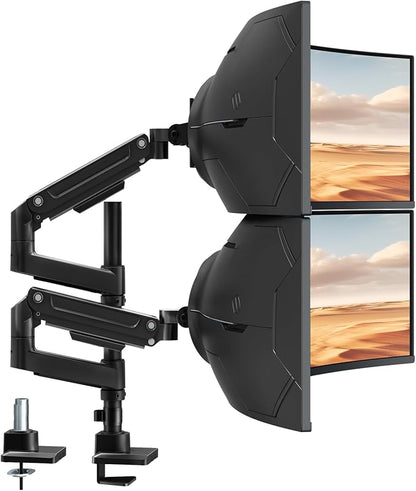Dual Monitor-Arm Heavy-Duty for 17-49-inch Screens - Premium Vertical Stacked Dual Monitor Arm Desk Mount for Ultrawide Screens up to 44lbs, Fully Adjustability, VESA 75/100 mm, Black
