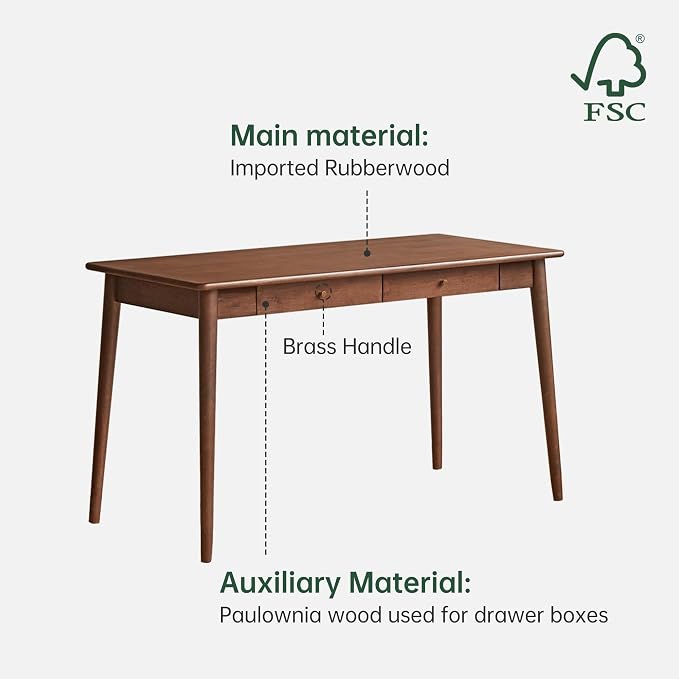 Computer Desk, Solid Wood Desk, Mid Century Modern Home Office, Writing Desk with Drawers for Study Bedroom Living Room 31.49" W