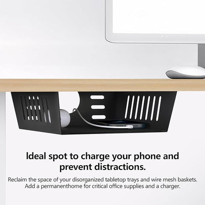 2 Pack Under Desk Shelf - Black Desk Shelf for Office Tables & Workstations（8Inch）