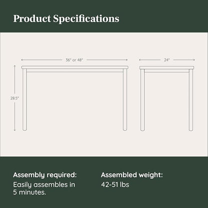 Branch Daily Desk - Functional at Home Office Desk with Effortless Assembly, Timeless Design, Rounded Corners, and Built-in Cable Notch - 36” W x 28.5” H x 24” D - Walnut White Work Table