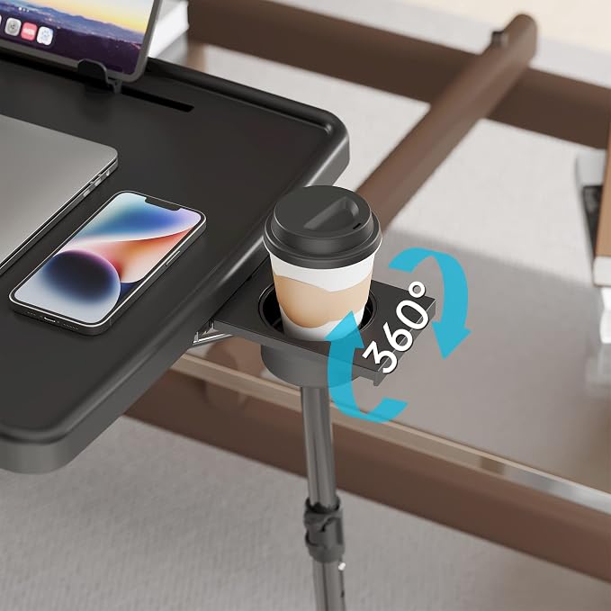 X TV Tray Table, Allpop Large TV Dinner Tray for Eating, Adjustable Folding Laptop Table with Book Stand, Cup Holder & Tablet Slot on Couch & Bed, Black