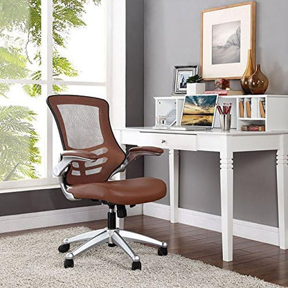 Modway Attainment Mesh Vinyl Modern Office Chair in Tan