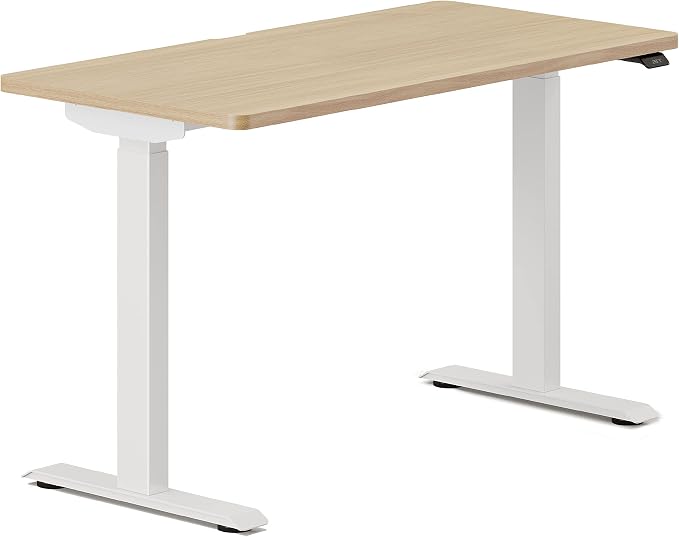 Branch Duo Standing Desk 48 Inches - Adjustable Standing Desk with 20” Range - OLED Control Panel - Frameless Design & Compact Size Suitable for Many Spaces - Woodgrain Base - White Top