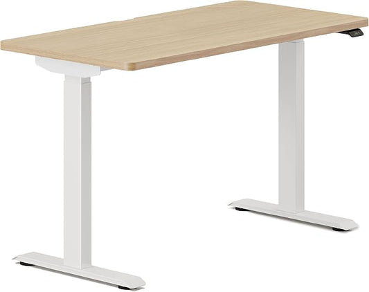 Branch Duo Standing Desk 48 Inches - Adjustable Standing Desk with 20” Range - OLED Control Panel - Frameless Design & Compact Size Suitable for Many Spaces - Woodgrain Base - White Top
