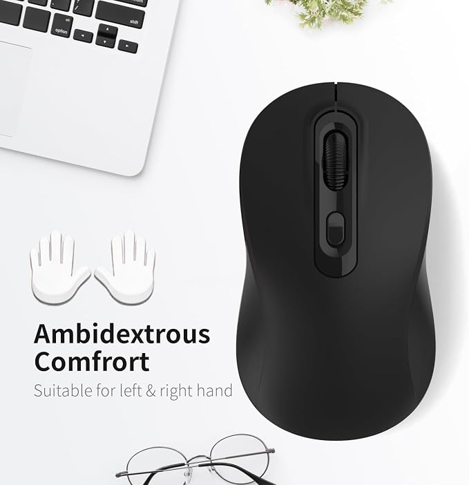 Wireless Mouse, 2026 New Model, Silent Click Ergonomic Design, Portable, 4 Buttons, Adjustable DPI (800/1200/1600), for Laptop/PC/Office (Black)